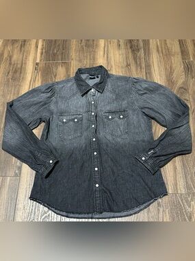 Cruel Denim Women’s Black Pearl Snap Long Sleeve Western Shirt Ombré M Medium
